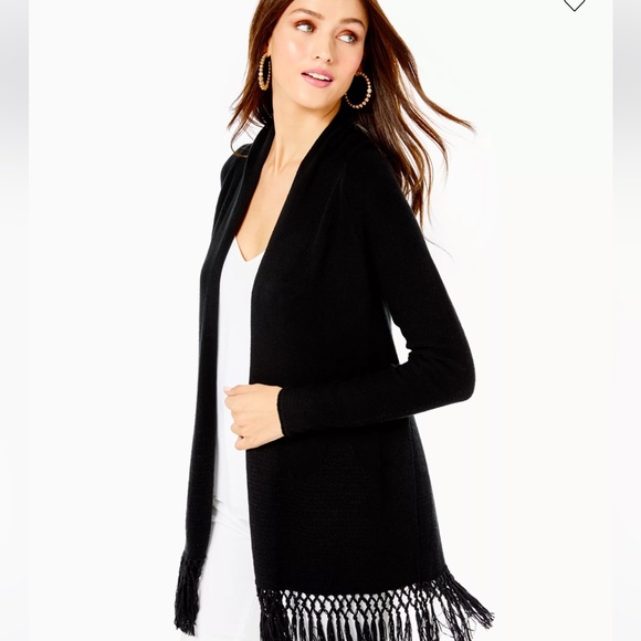 NWOT Lilly Pulitzer Tatum Fringed Black Cardigan XXL - Picture 3 of 8